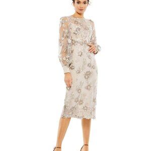 Mac Duggal Metallic Floral Long Sleeve Dress 70237